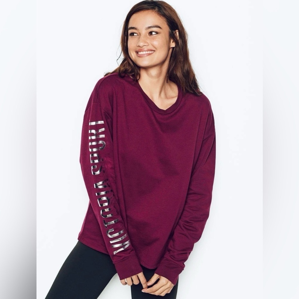 Victoria's Secret Sport Fleece Sweatshirt w/ Graphic Sleeve in Burgundy Size XL